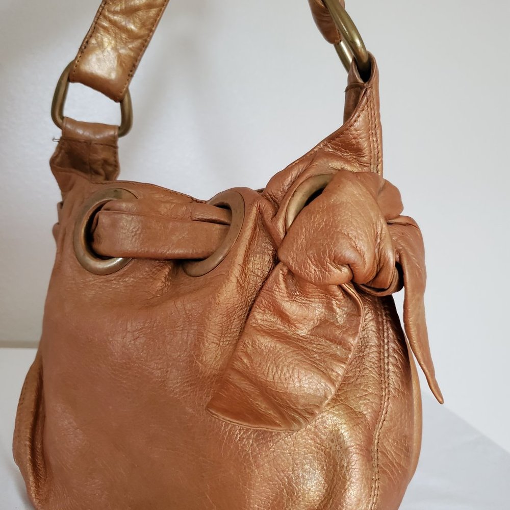 Kooba Mini Purse clutch Handbag painted Gold Metallic bronze beige brown glitter - Picture 2 of 5